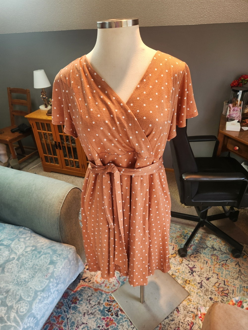 Lane Bryant Burnt Orange Polka Dot Midi Dress Fall Inspired Plus Sz 18/20